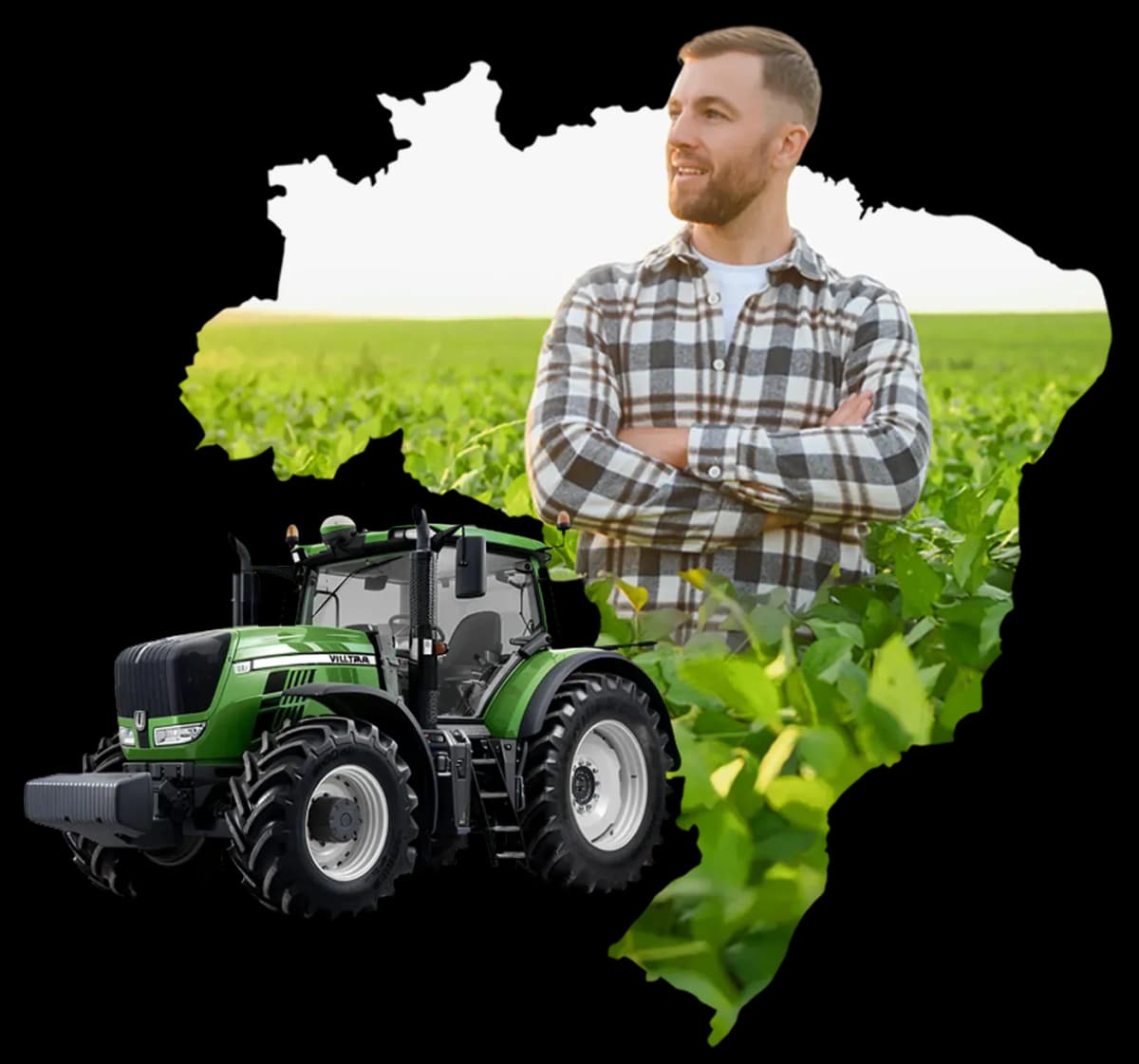 Mapa do Brasil sobre uma paisagem rural